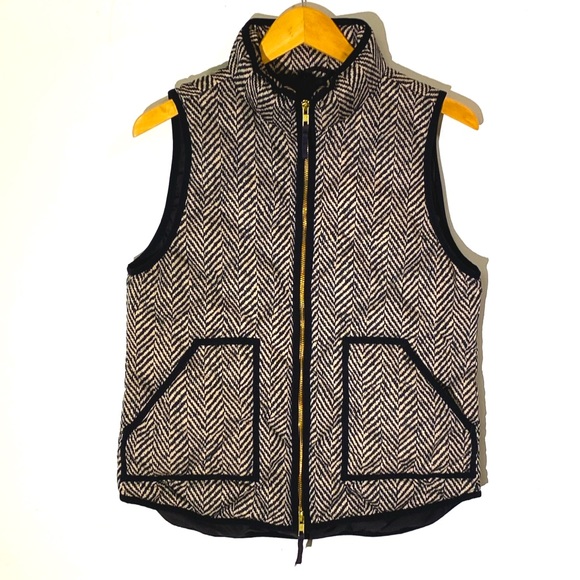 J. CREW Women’s Herringbone Down Puffer Vest Zipper Front with Pockets - Picture 2 of 5